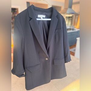 MICHAEL Michael Kors Black Blazer w 3/4 ruched sleeves & single button closure